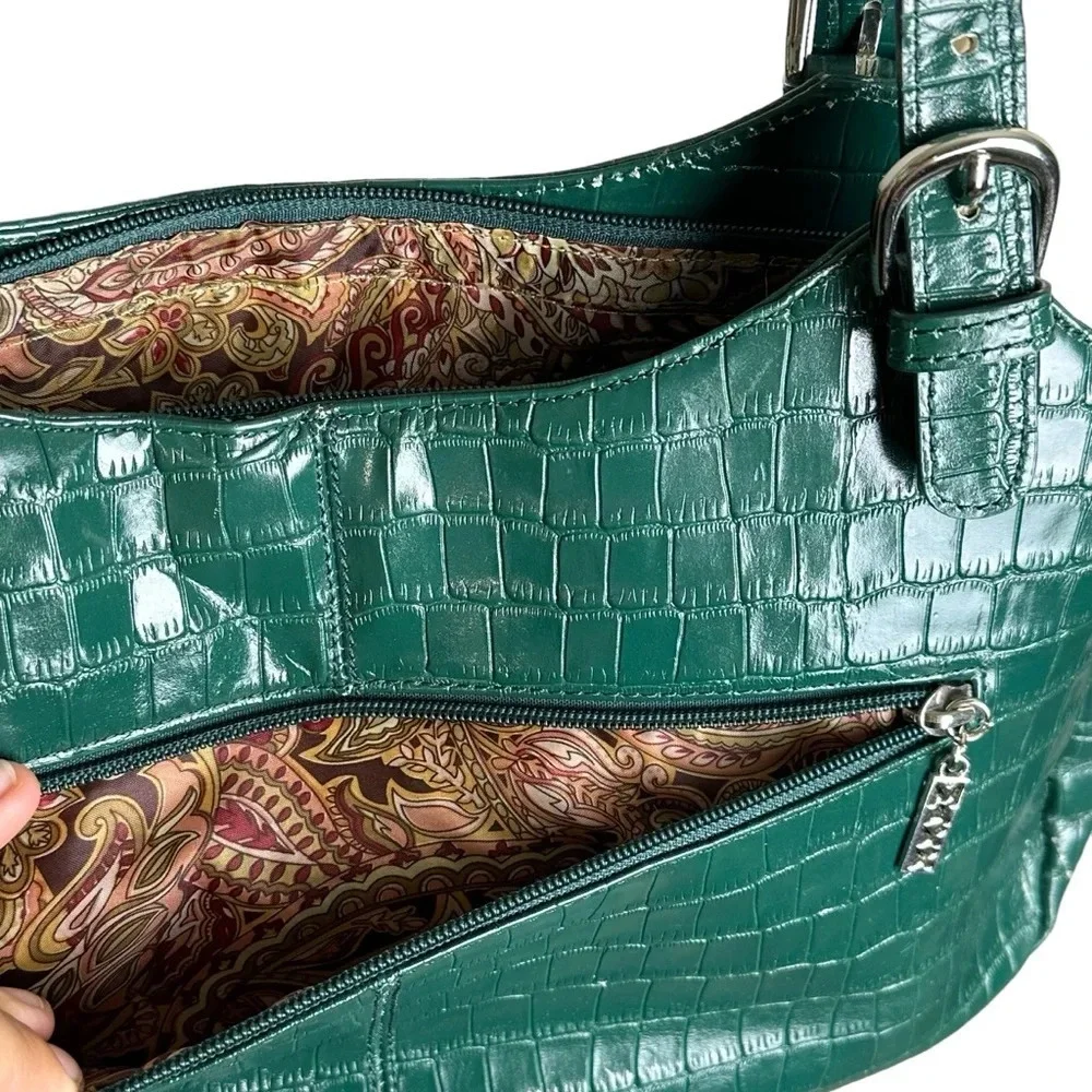 MAXX New York Green Croc Embossed Leather Shoulder Bag Silver Hardware Mobwife - Picture 6 of 16